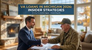 Veteran reviewing VA loan options with a mortgage expert in Michigan